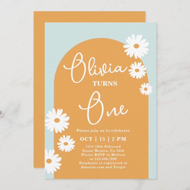 Daisy Floral 1st Birthday Invitation (Front/Back)
