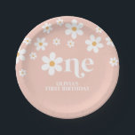 Daisy floral 1st birthday paper plate<br><div class="desc">One! Retro inspired 1st birthday party plates with 70's style daisies and boho fonts and colours.</div>