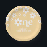 Daisy floral 1st birthday paper plates<br><div class="desc">One! Retro inspired 1st birthday party plates with 70's style daisies and boho fonts and colours.</div>