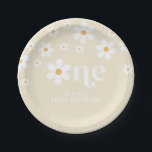 Daisy floral 1st birthday paper plates<br><div class="desc">One! Retro inspired 1st birthday party plates with 70's style daisies and boho fonts and colours.</div>