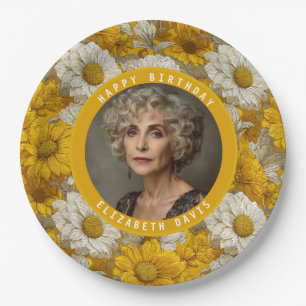 Daisy Floral 21St Birthday Modern Yellow Paper Plate