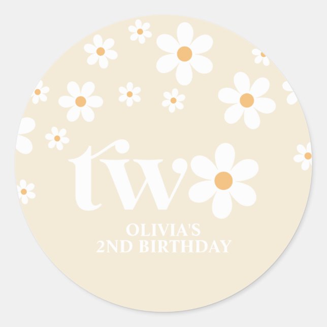 Daisy floral 2ND birthday Classic Round Sticker (Front)