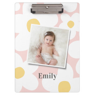 Daisy floral boho retro photo girly pink yellow clipboard
