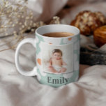 Daisy floral boho retro photo turquoise orange mug<br><div class="desc">Daisy floral boho retro girly natural,  turquoise and orange photo gift design.</div>