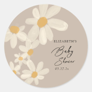  Daisy Floral Brown Baby Shower Classic Round Sticker