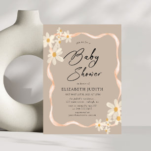 Daisy Floral Brown Baby Shower Invitation