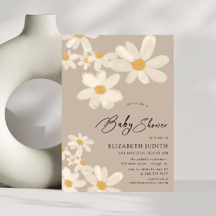 Daisy Floral Brown Baby Shower Invitation