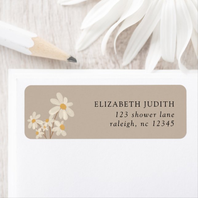  Daisy Floral Brown Baby Shower Return Address Label (Insitu)