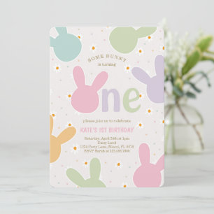 Daisy Floral Bunny 1st Birthday Invitation