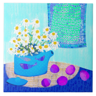 Daisy Floral Ceramic Kitchen Tile