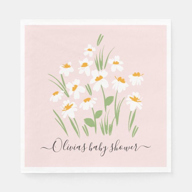 daisy floral elegant beautiful baby shower  napkin (Front)