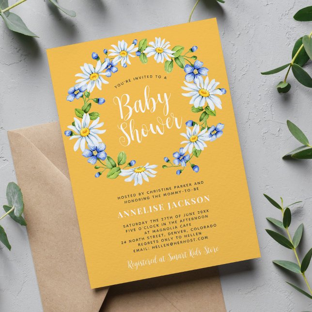 Daisy floral elegant gender neutral baby shower invitation (Creator Uploaded)