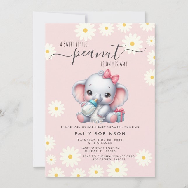 Daisy Floral Elephant With Milk Baby Shower Invitation (Front)