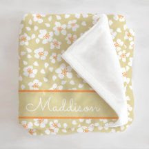 Daisy Floral Girls Custom Name Fleece Blanket