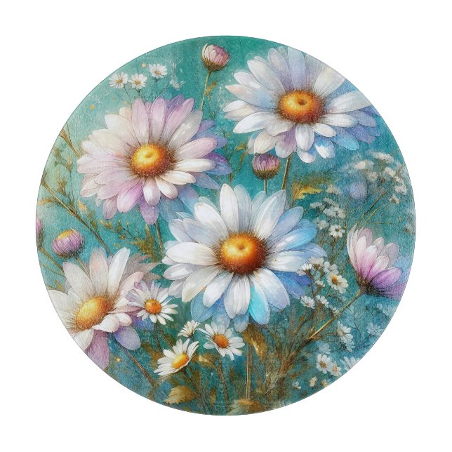 Daisy Floral Glass Cutting Board (Front)