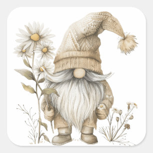 Daisy Floral Gnome Square Sticker