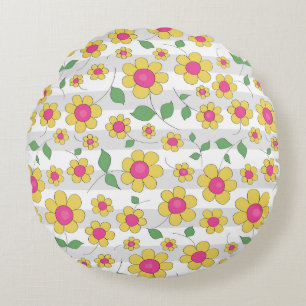 Daisy floral kids drawing happy spring  round cushion