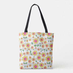 Daisy floral kids drawing happy spring tote bag