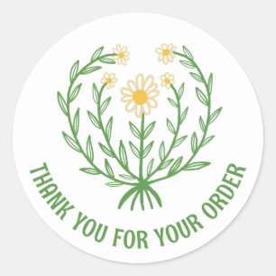 Daisy Floral Logo Chic Elegant Order Thank You  Classic Round Sticker