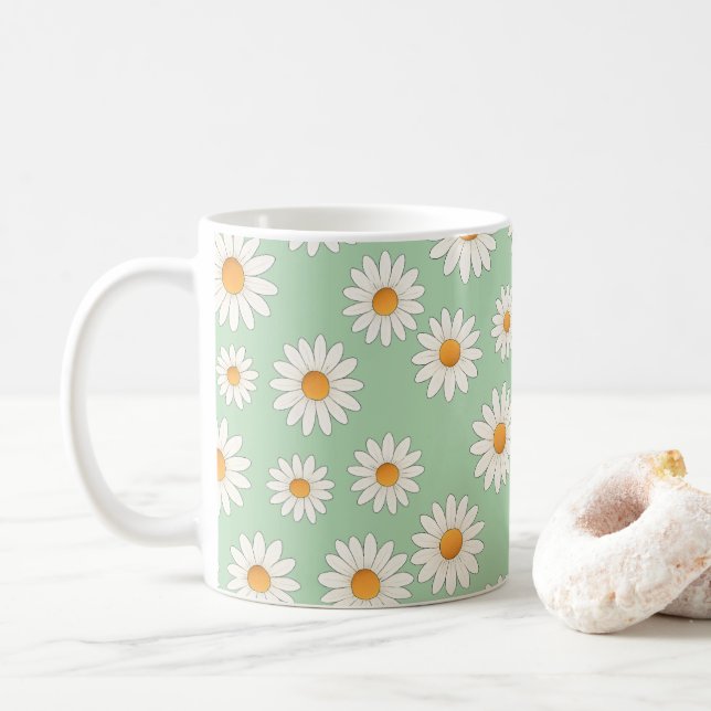 Daisy Floral Mug – Cheerful Flower Pattern Coffee  (With Donut)
