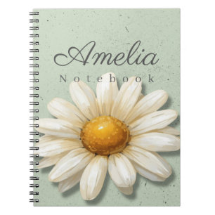 Daisy Floral Notebook Name   Sage Green Journal