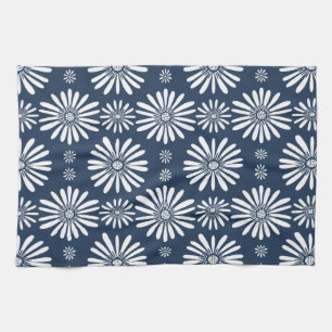 Daisy FLoral Pattern Blue White Tea Towel