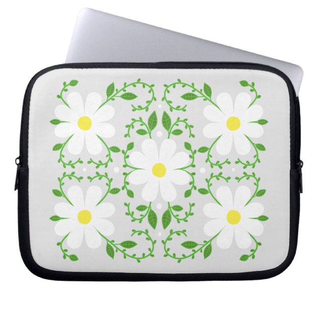 Daisy floral pattern  throw pillow laptop sleeve (Front)