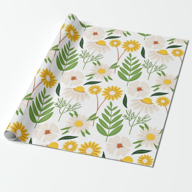Daisy Floral Pattern Wrapping Paper (Unrolled)