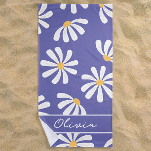 Daisy Floral Periwinkle Monogram Beach Towel