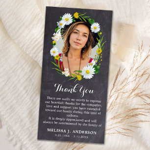 Daisy Floral Photo Memorial Sympathy Funeral Thank You Card