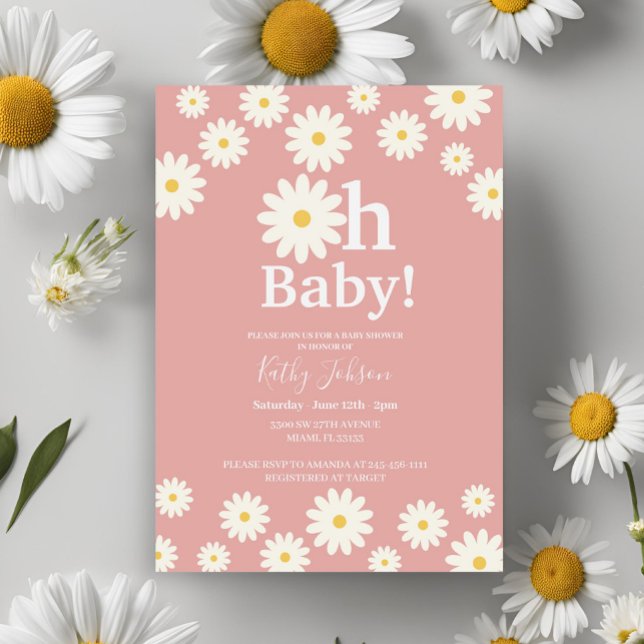 Daisy Floral Pink Bohemian Baby Shower  Invitation (Creator Uploaded)