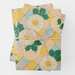 Daisy Floral Print Vintage Japanese Retro Pattern Wrapping Paper Sheet