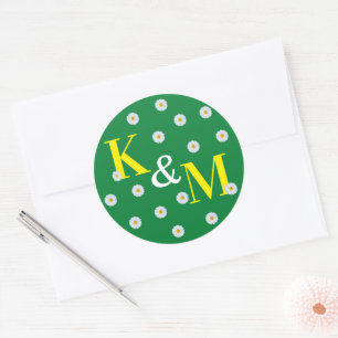 Daisy Floral Simple Green White Yellow Classic Round Sticker