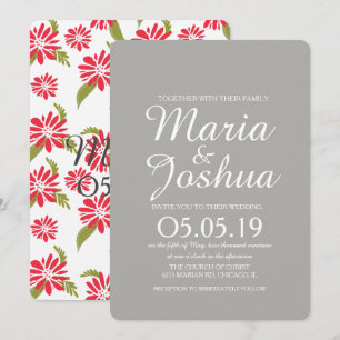 Daisy Floral Tropical Leaves Wedding Invitation