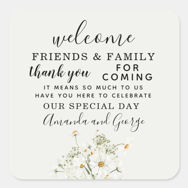 Daisy floral Wedding favour personalised thank you Square Sticker (Front)