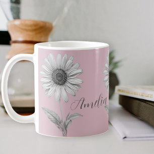Daisy Flower Baby Pink Customisable Coffee Mug