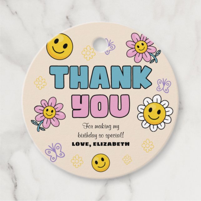 Daisy Flower Birthday Party Circle Thank You Tag (Front)