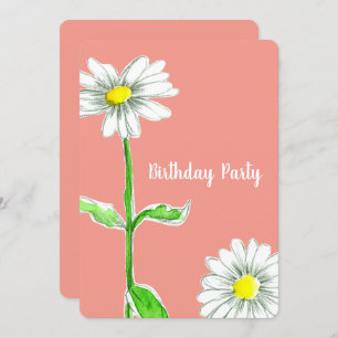 Daisy Flower Birthday Party Invitation Orange