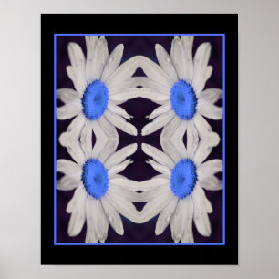 Daisy Flower Blue Center Raindrops Abstract  Poster
