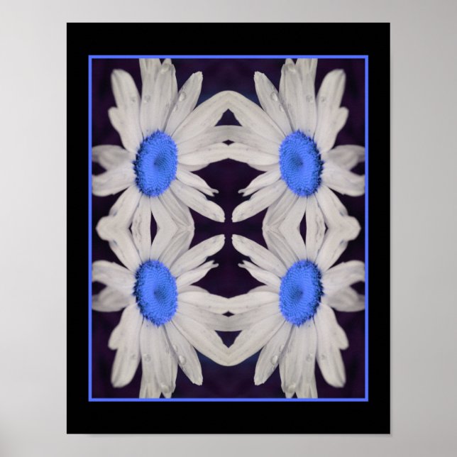 Daisy Flower Blue Centre Raindrops Abstract  Poster (Front)