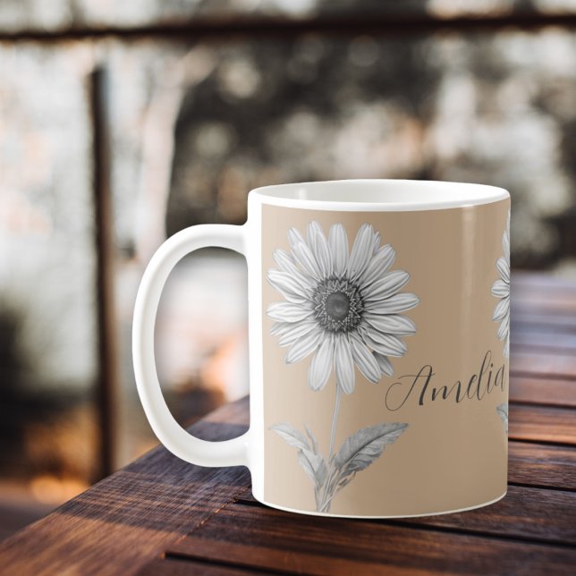 Daisy Flower Boho Earth Tone Name Coffee Mug (Creator Uploaded)