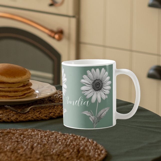 Daisy Flower Boho Green Name Coffee Mug (Creator Uploaded)