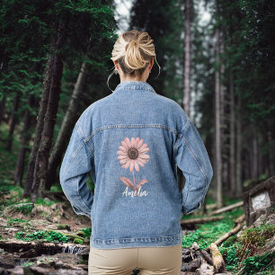 Daisy Flower Boho Pink Name Denim Jacket