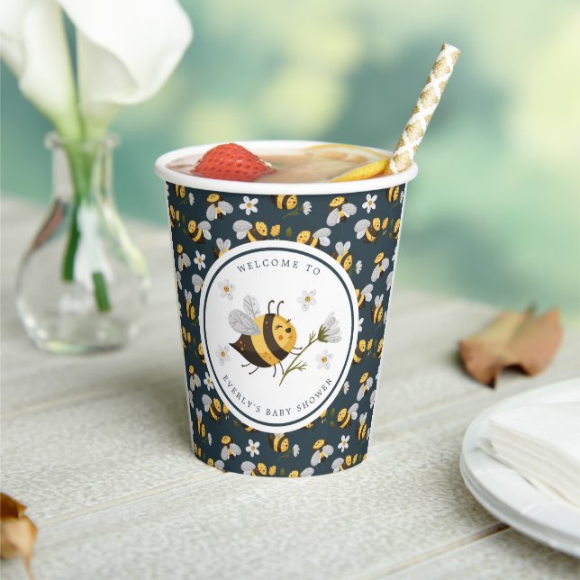 Daisy Flower Bumblebee Bee Baby Shower Paper Cups (Insitu)