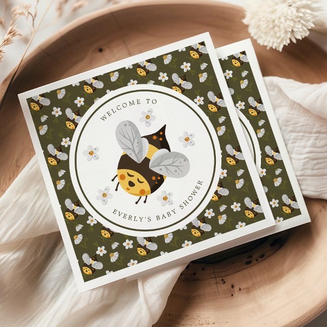 Daisy Flower Bumblebee Bee Green Baby Shower Napkin (Creator Uploaded)