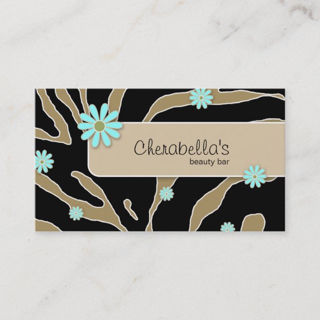 Daisy Flower Business Card Zebra Khaki BB (Front)