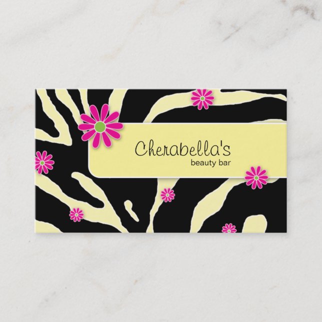 Daisy Flower Business Card Zebra Yellow PB (Front)