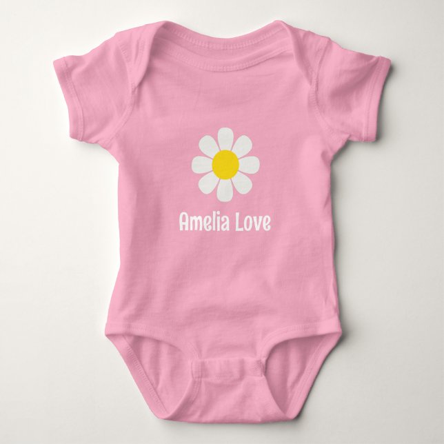  Daisy flower Custom Name Personalised Baby Girl Baby Bodysuit (Front)
