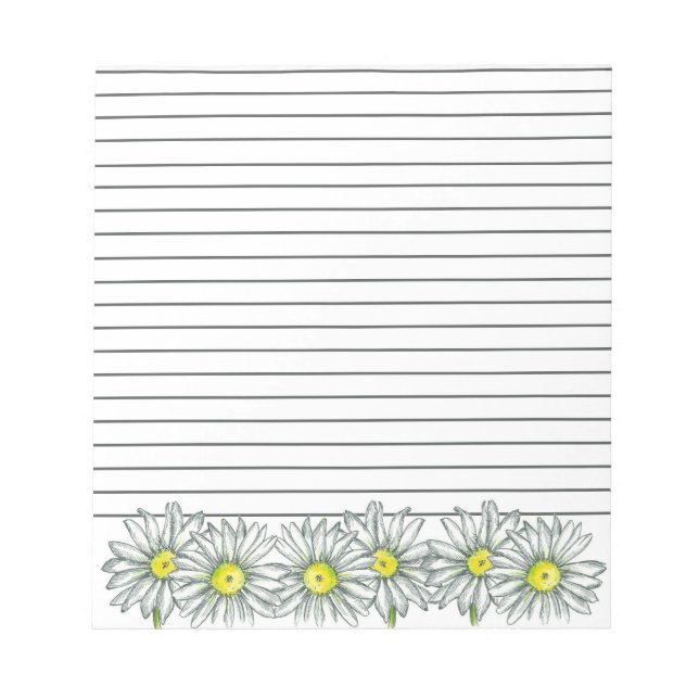 Daisy Flower Drawing Grey Lined Notepad (Front)