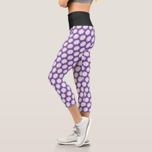 Daisy flower floral print pattern pink high waist Capri Leggings